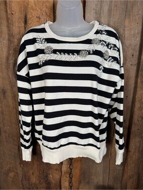 Calligraphy’s Black & White Striped Embellished Sweatshirt
